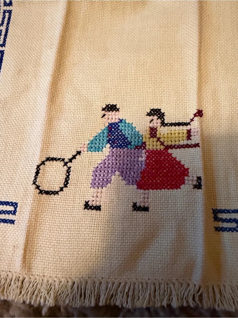 Vintage Handsewn Korean Cottage Industry Embroidery Cross Stitch Tapestry Art